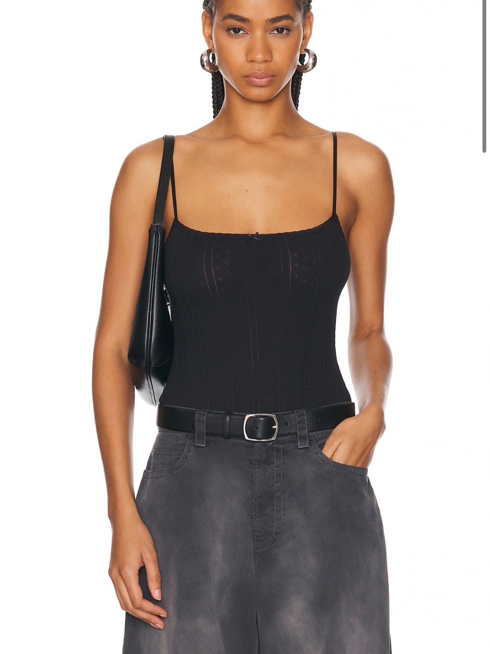 Cou Cou Intimates Black Pointelle Ribbed Tank Top Bodysuit